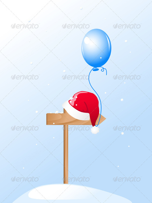Santa's Hat and Blue Balloon - Christmas Seasons/Holidays