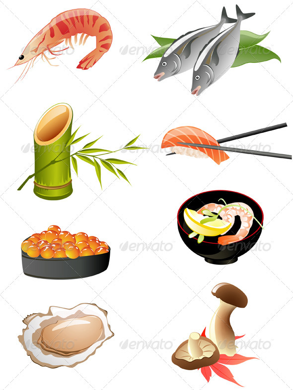 Sushi and Other Traditional Japanese Food Icons - Food Objects