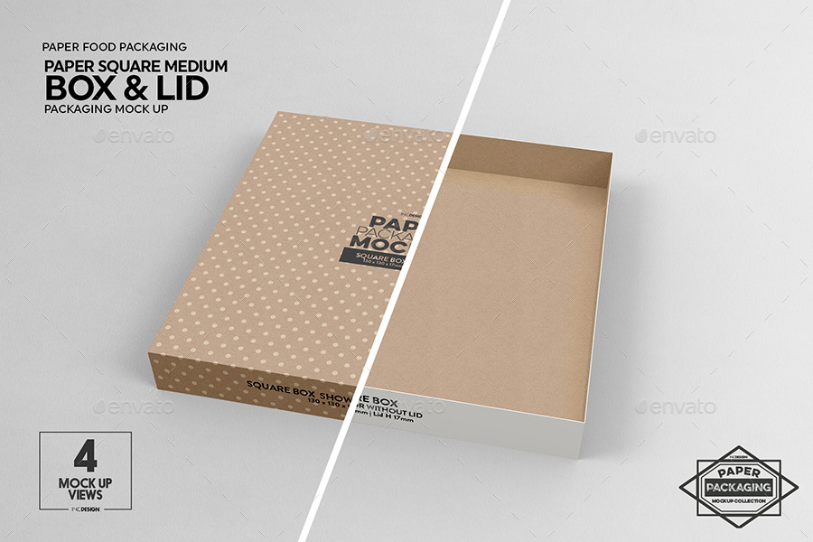 Download Medium Square Paper Box and Lid Packaging Mockup by ...