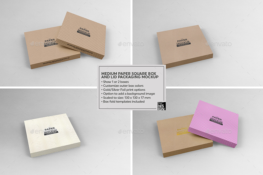 Download Medium Square Paper Box and Lid Packaging Mockup by ...