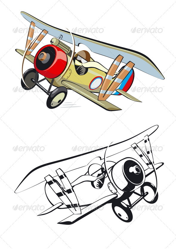 Cartoon Biplane - Man-made Objects Objects