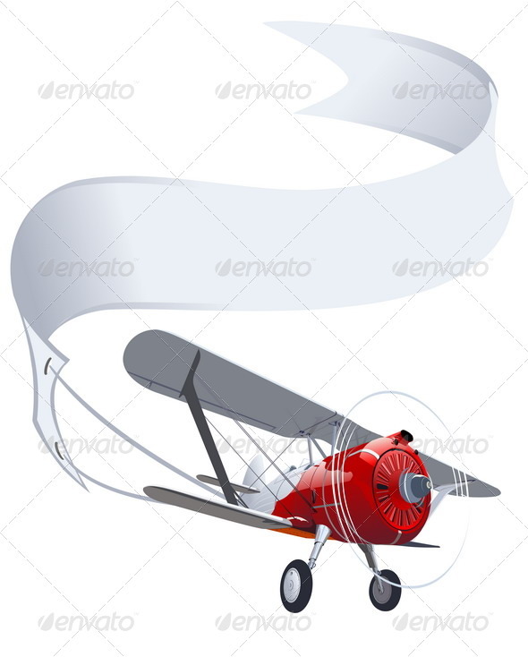 Retro Airplane with Banner - Man-made Objects Objects