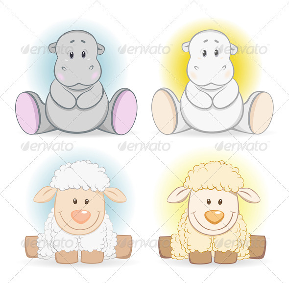 Cartoon Hippo And Sheep Baby Toy - Animals Characters