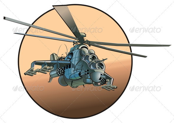 Cartoon Military Helicopter - Man-made Objects Objects