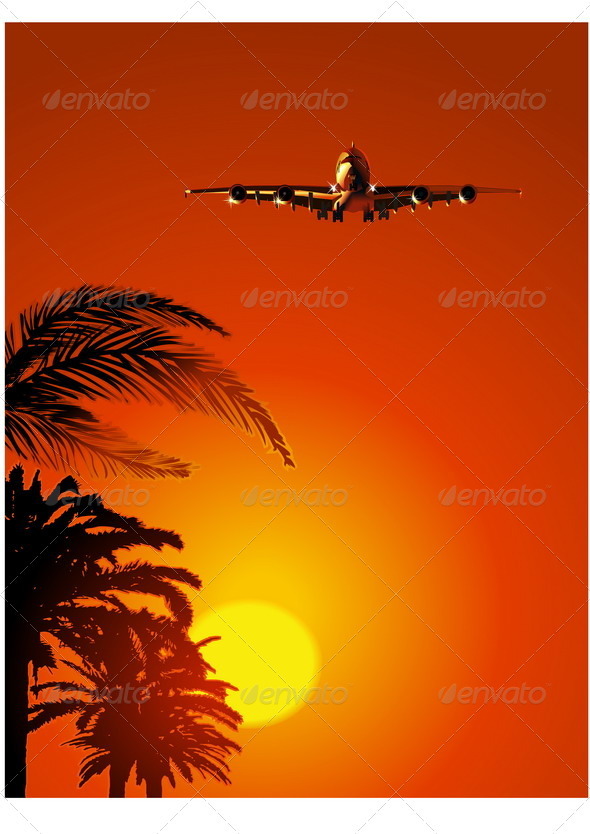 Airliner on Sunset Sky - Travel Conceptual