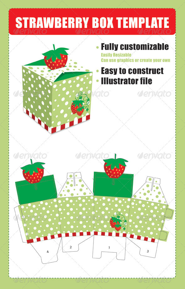 Strawberry Box Template - Packaging Print Templates