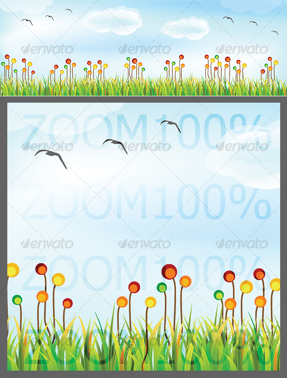 flowered grass landscape - Miscellaneous Vectors