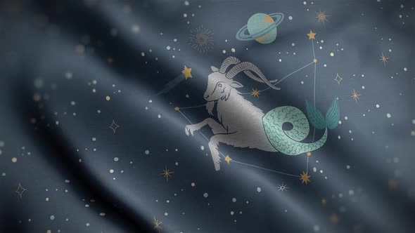 Capricorn Zodiac Horoscope Video Flag Textured Background Close Up HD