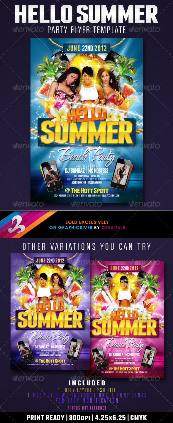 Hello Summer Party Flyer Template - Clubs & Parties Events
