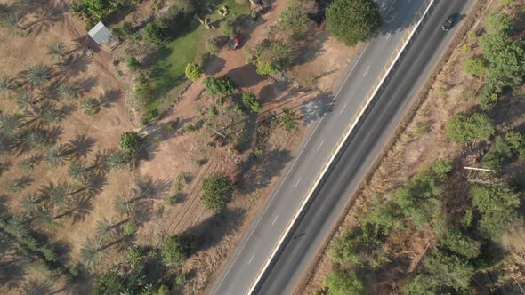 Aerial view of rural mountain, agriculture fields, top view landscape of countryside