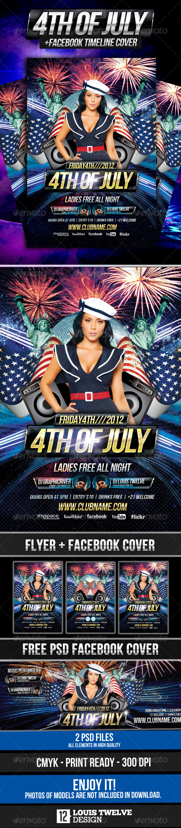 4th of July Party Flyer + Facebook Timeline Cover - Clubs & Parties Events