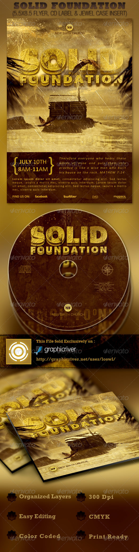 Solid Foundation Church Flyer and CD Template - Church Flyers