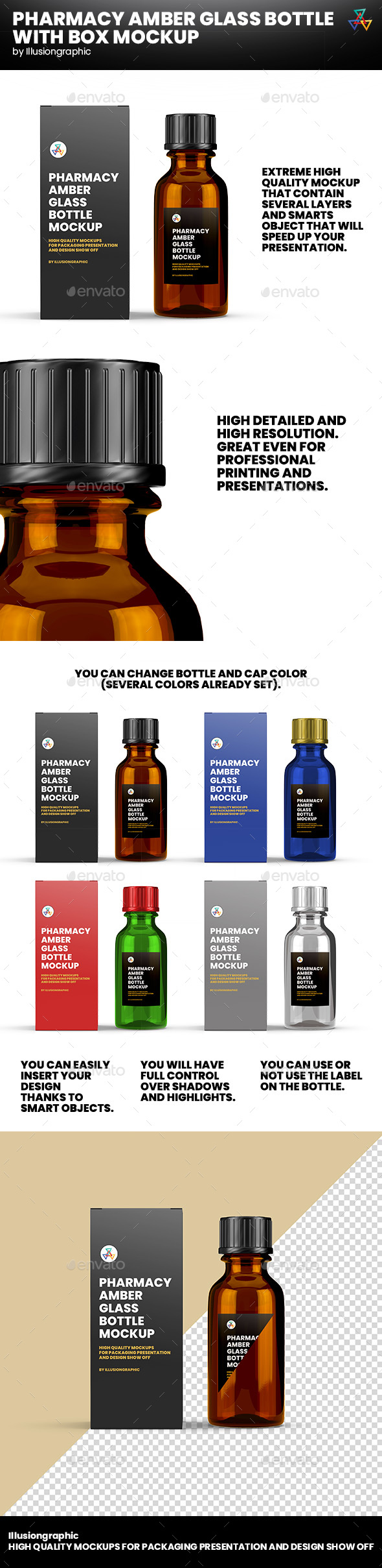Amber essential oil bottle mockup / 20ml - Smarty Mockups