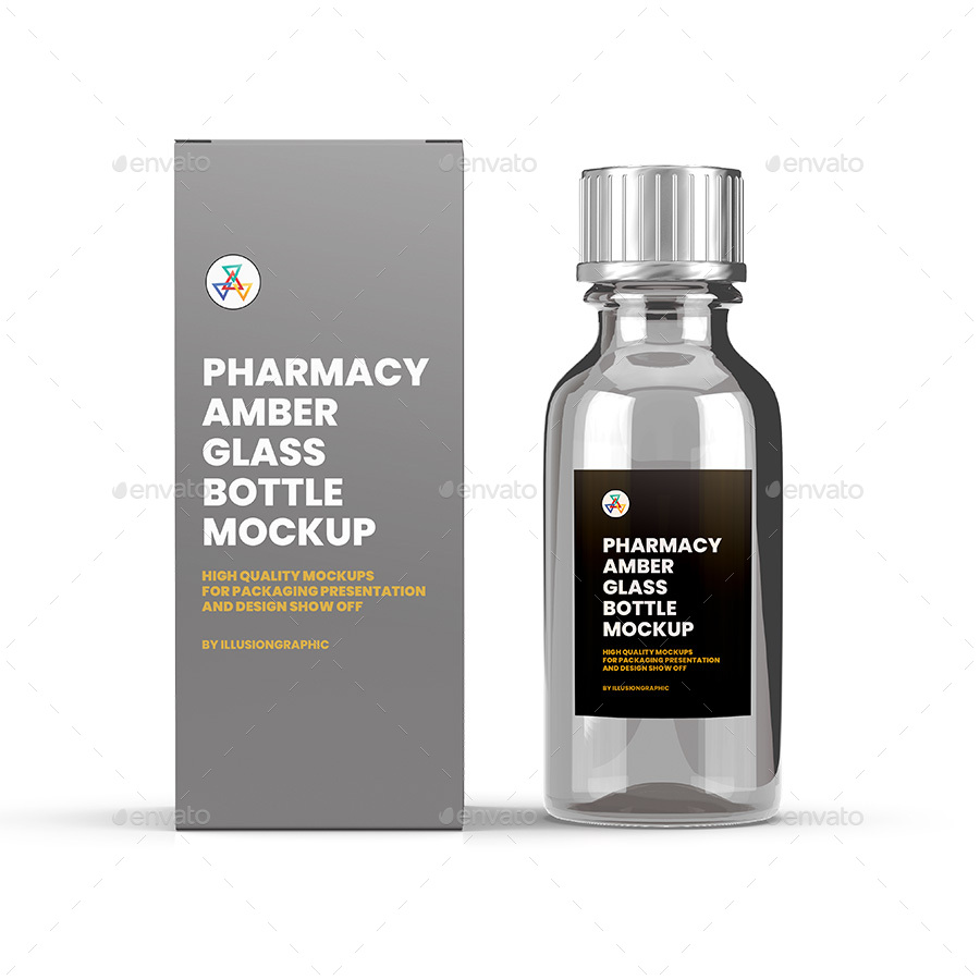 Download Pharmacy Amber Glass Bottle With Box Mockup By Illusiongraphic Graphicriver PSD Mockup Templates