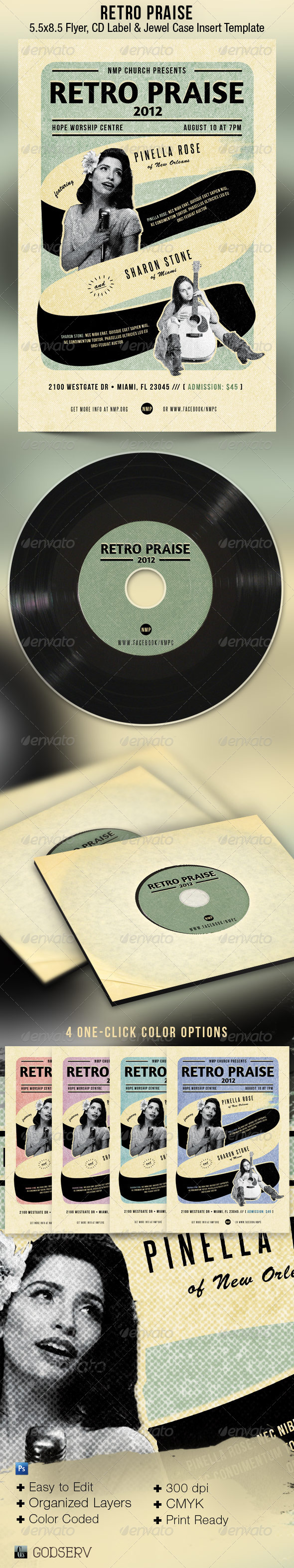 Retro Praise Church Flyer CD Template - Church Flyers