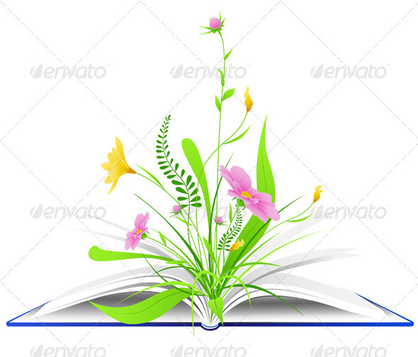 Open Book with Flowers and Green Grass - Flowers & Plants Nature