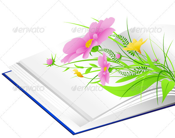 Open Book with Flowers and Green Grass - Flowers & Plants Nature