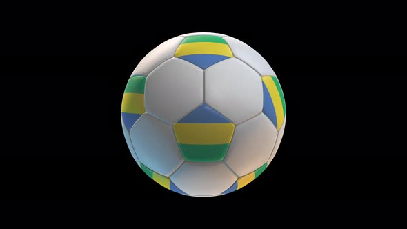 Soccer ball with flag Gabon, on black background loop alpha