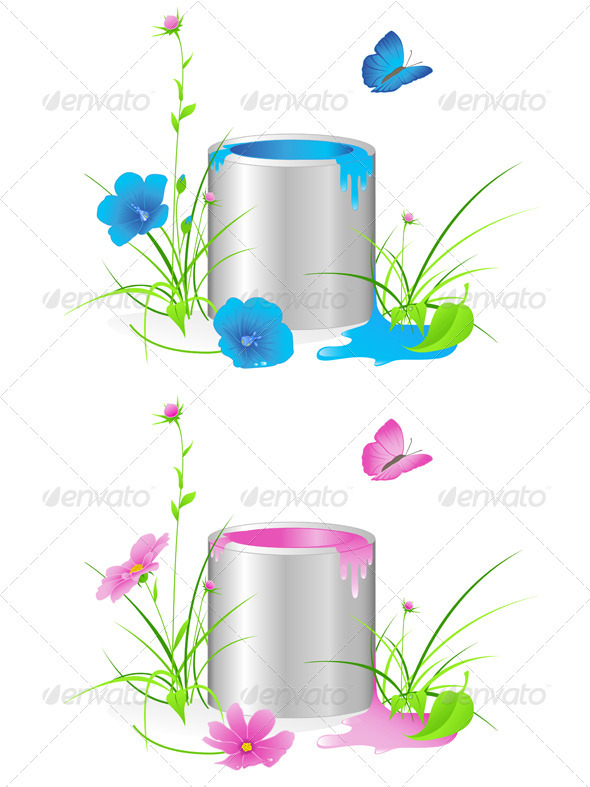 Tin with a Paint and Flowers - Flowers & Plants Nature