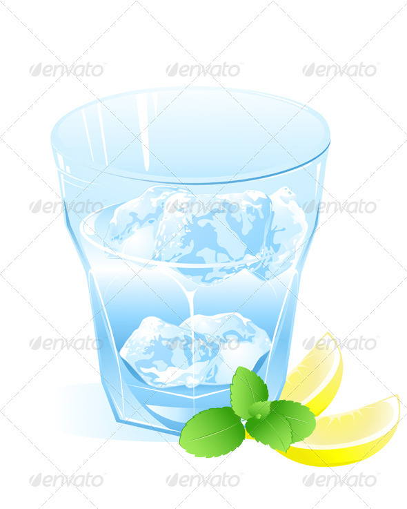 Glass with Water, Lemon and Ice - Food Objects