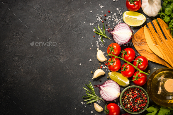 Food cooking background on black table Stock Photo by Nadianb | PhotoDune
