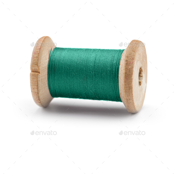 Spool Of Green Thread Isolated On White Stock Photo, Picture and