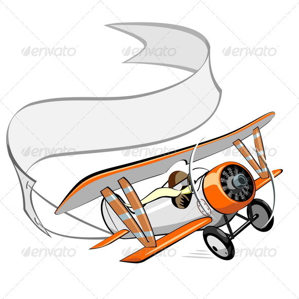 Cartoon Retro Biplane - Seasons/Holidays Conceptual
