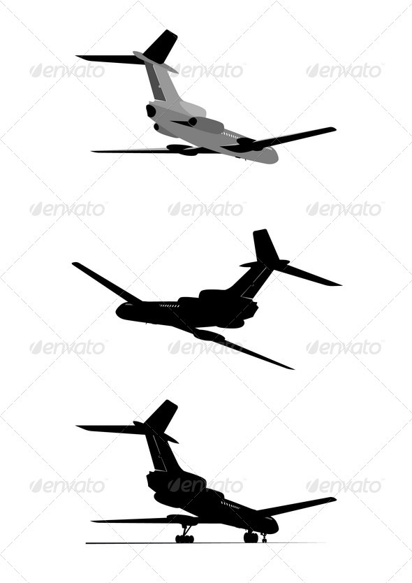 Silhouette of Passenger Jetliner Set - Man-made Objects Objects