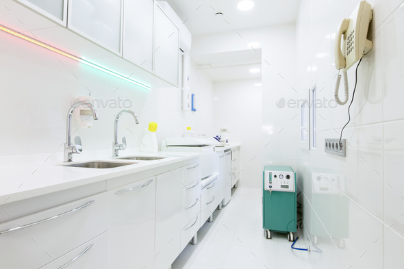 Room for disinfection tools for dentistry, white interior