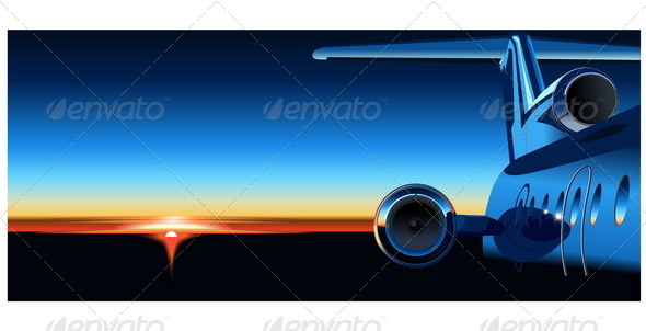 Airplane at Sunrise - Travel Conceptual