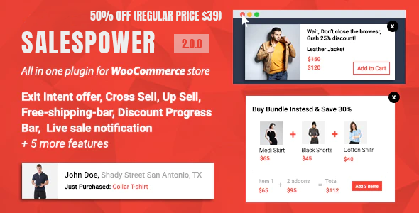 SalesPower – WooCommerce Live Sale Notification, Discount Progress Bar, Exit Intent Popup and more..