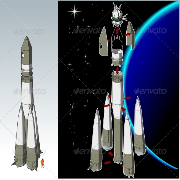 Space Rocket with first Spaceship - Technology Conceptual