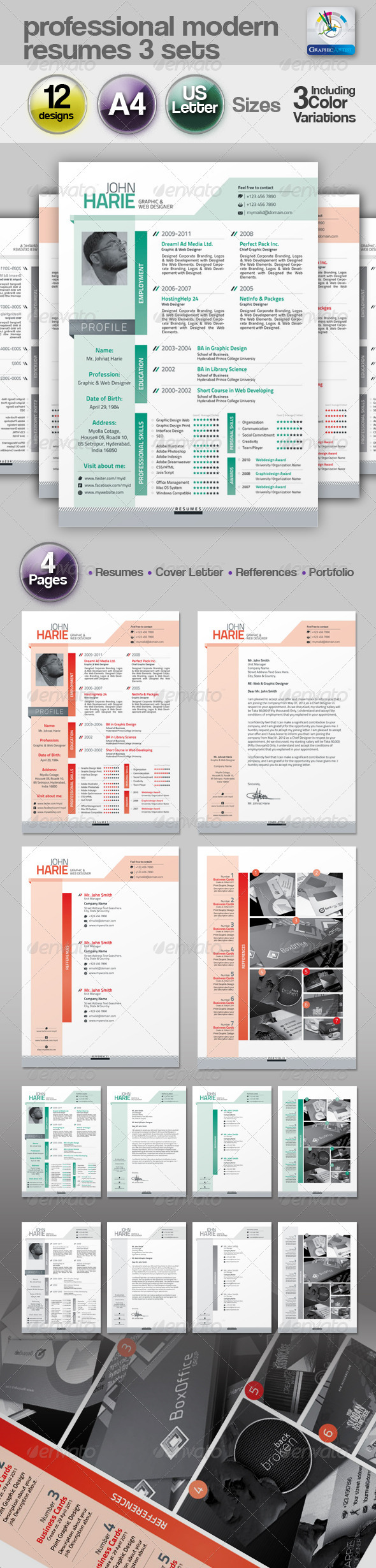 Modern Resume 3 Set - Resumes Stationery