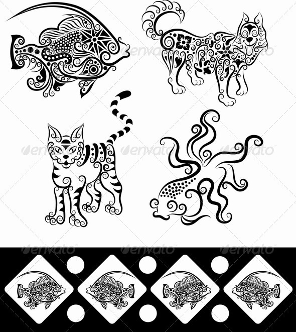 Animal Ornaments (Fish, Goldfish, Wolf, Cat)