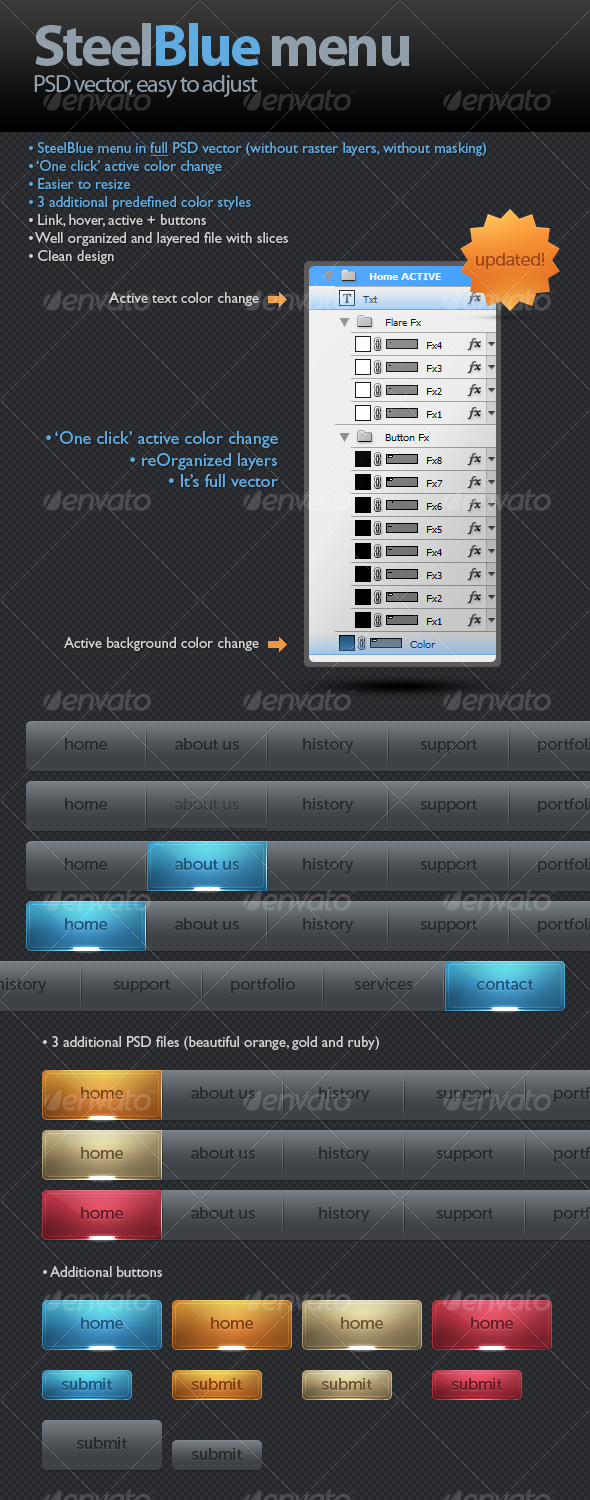 SteelBlue menu - Buttons Web Elements