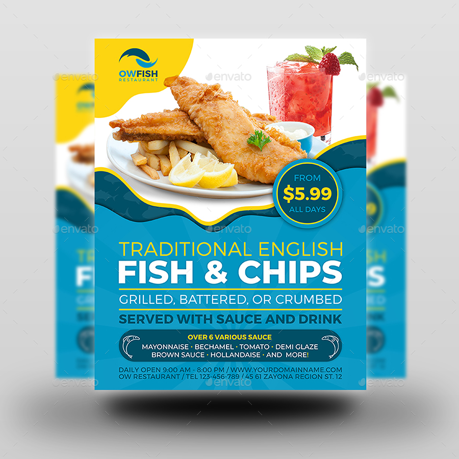 Fish and Chips Restaurant Flyer Template, Print Templates | GraphicRiver