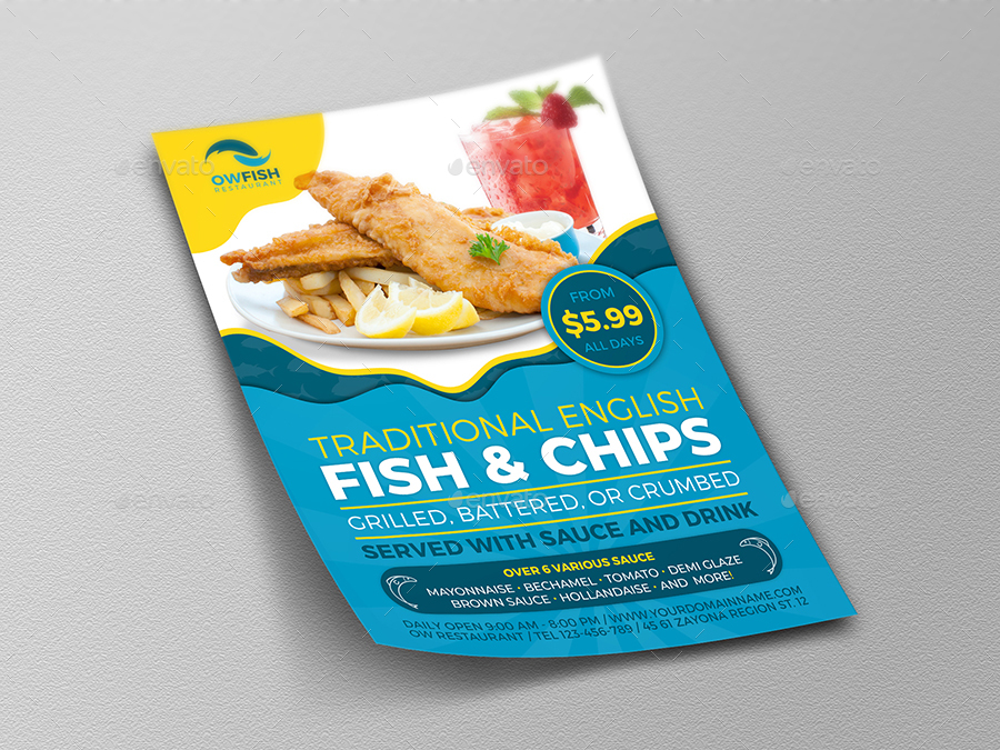 Fish and Chips Restaurant Flyer Template, Print Templates | GraphicRiver