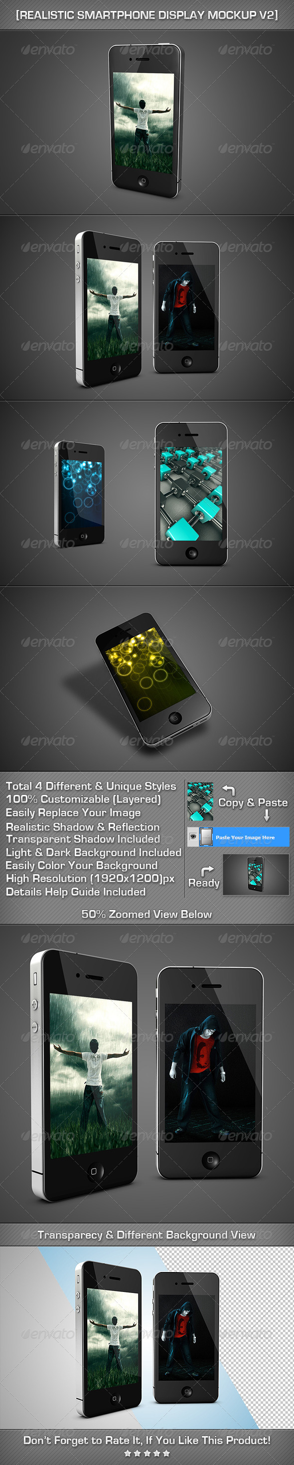 Realistic SmartPhone Display MockUp V2 - Mobile Displays