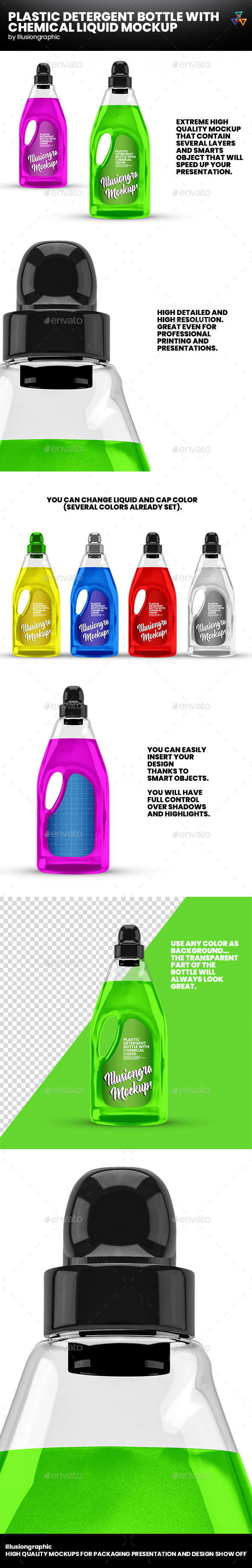 Download Plastic Detergent Bottle With Chemical Liquid Mockup By Illusiongraphic