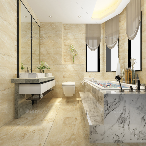 3d Rendering Classic Modern Bathroom, Modern Bathroom Tiles Images