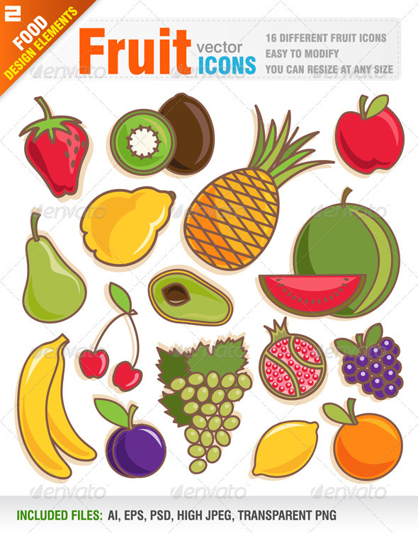 16 Fruit icons - Food Objects