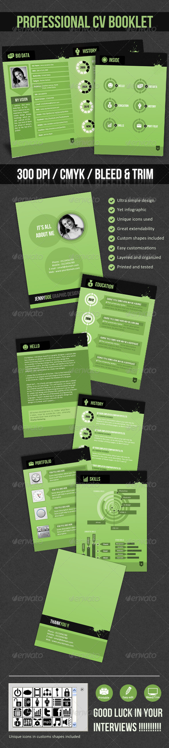Professional CV Booklet- (Greenish CV) - Resumes Stationery