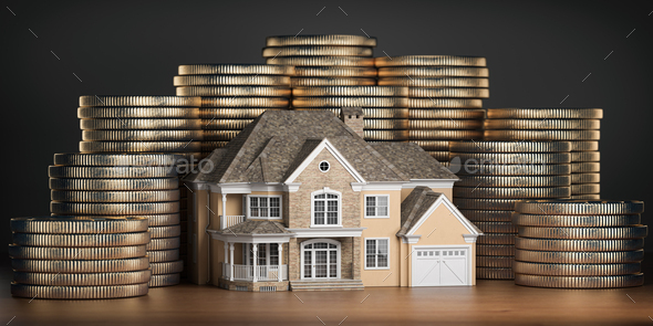 Real estate investments and mortgage concept. House and stack of coins. - Stock Photo - Images