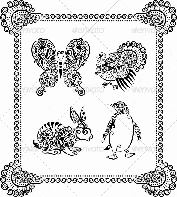 Animal ornaments (rabbit, butterfly, turkey)