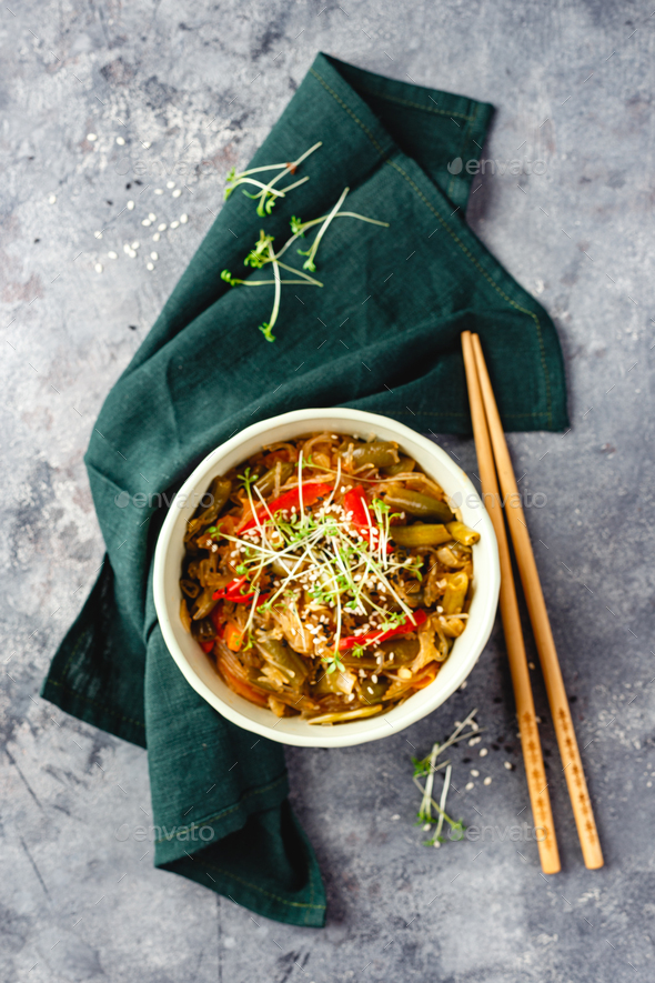 Noodles and green beans. Stock Photo by Irrin PhotoDune