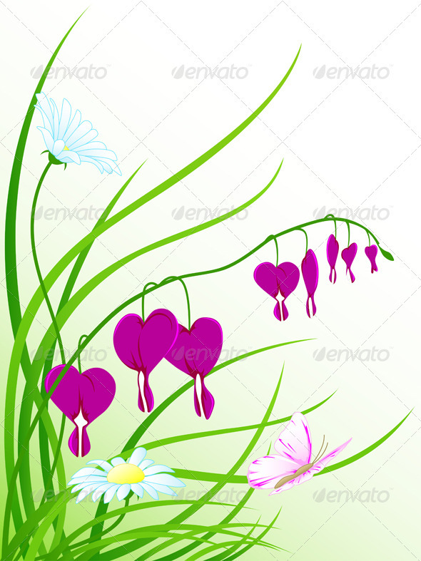 Green Grass, Flowers and Butterfly - Flowers & Plants Nature