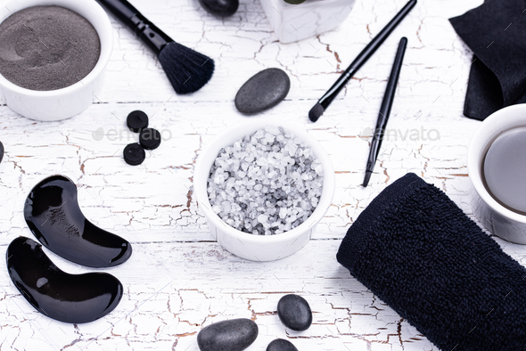 Set of black charcoal detox cosmetics