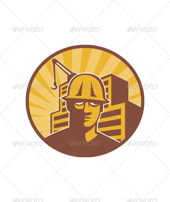 Construction Worker Building Crane Retro - People Characters