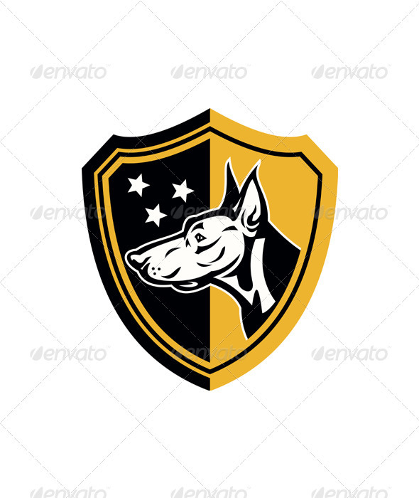 Doberman Guard Dog Stars Shield