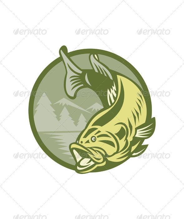 Largemouth Bass Fish Jumping Retro